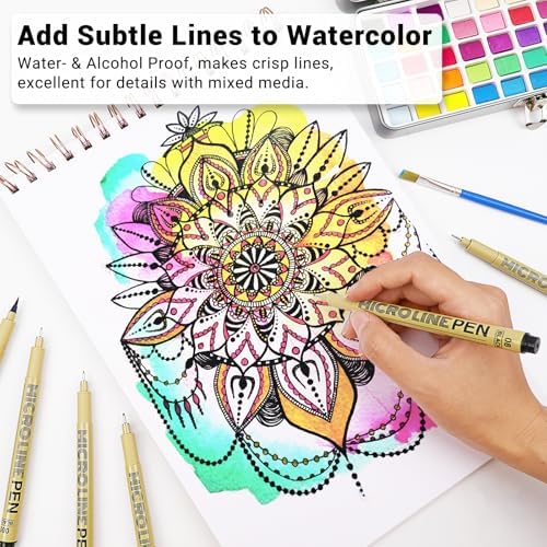 KERIFI Fineliner Ink Pens, Black Micro Fine Point Drawing Pens Waterproof Archival Ink Multiliner Pens for Artist Illustration, Sketching, Technical Drawing, Zentangle, Scrapbooking (6 Assorted Nib)