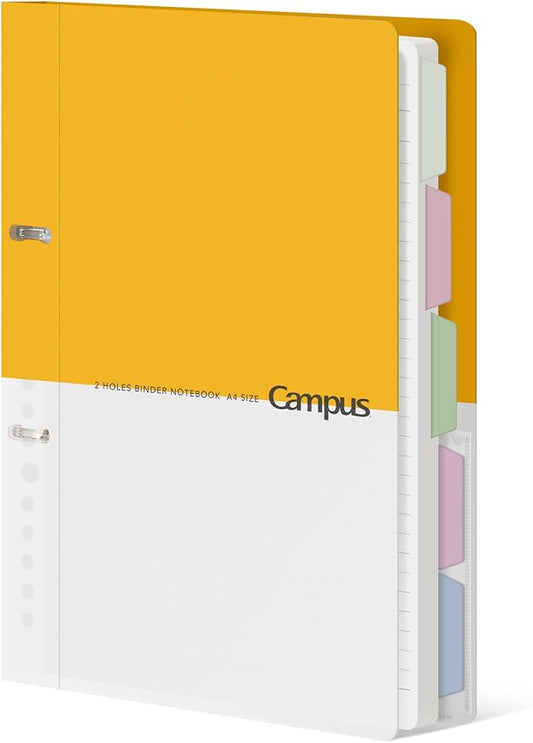 KOKUYO 5 Subject Spiral Notebook Journal, Campus 110 Sheets A4 Refillable Notebook with Dividers Tabs, College Ruled Binder Notebook for Work School Note taking, Yellow