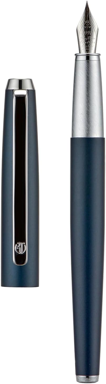 HongDian 525 Dark Blue Fountain Pen, Extra Fine Nib Classic Pen Includes Metal Pen Case and Refillable Converter