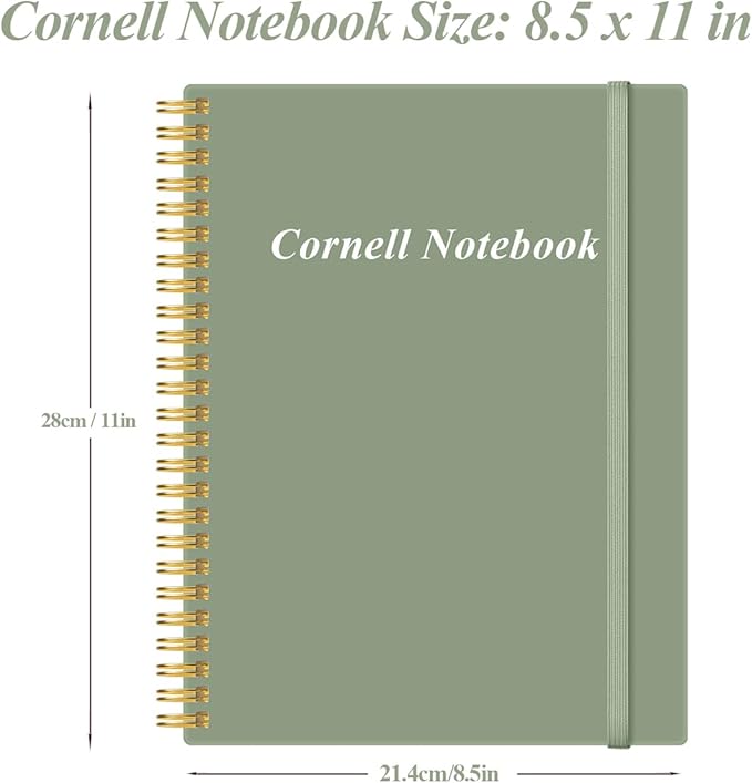Yaridar A4 Cornell Notes Notebook - College Spiral Cornell Notebooks for Note Taking, Subject Ruled Steno Pads for Office/School/College/Home, 8.5" x 11", Green
