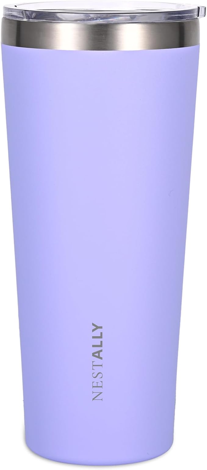 NESTALLY Coast 20oz Stainless Steel Tumbler, Extra Capacity Holds Up to 22oz, Double Wall Vacuum Insulated Travel Coffee Mug with Lid & Metal Straw, Leakproof Reusable Cup for Travel (Lavender)