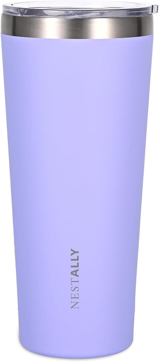NESTALLY Coast 20oz Stainless Steel Tumbler, Extra Capacity Holds Up to 22oz, Double Wall Vacuum Insulated Travel Coffee Mug with Lid & Metal Straw, Leakproof Reusable Cup for Travel (Lavender)