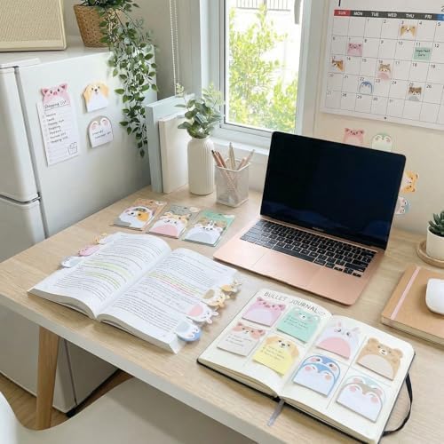 Cute Sticky Notes 6 Pack – 270 Sheets Mini Self Adhesive Memo Pads, Kawaii Cartoon Sticky Notes for Planner, School Supplies, Office Desk, Bookmark Tabs, Bear Cat Rabbit Pig Dog Penguin Shape