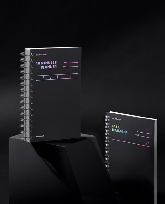 MOTEMOTE 10-Minute Planner 100 DAYS – Study Planner, Time-Blocking Productivity Journal, Spiral-Bound, Color Chip Edition (Dark Horse)