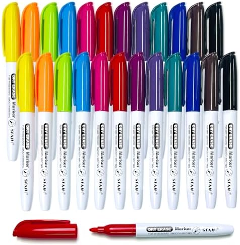 SFAIH Fine Tip Dry Erase Markers, 12 Colors, 24 Pack, 1-2mm Line, Low Odor