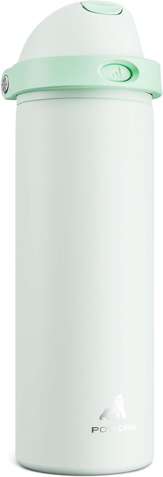 POWCAN 24 oz Vacuum Water Bottle for Office: Spill Proof Lid with Straw, Lightweight, Double Walled, BPA-Free, Insulated Stainless Steel Flask for College, Travel, Sport, Daily Use, Gift (Mint Green)