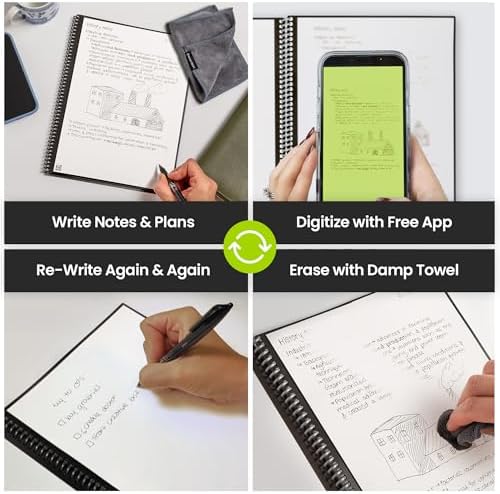 Rocketbook Fusion Reusable Undated Productivity Planner, Executive Size 6x8.8, Green - Goals, Monthly and Weekly Calendar, Daily To-do List, Lined and Dotted Notes Pages
