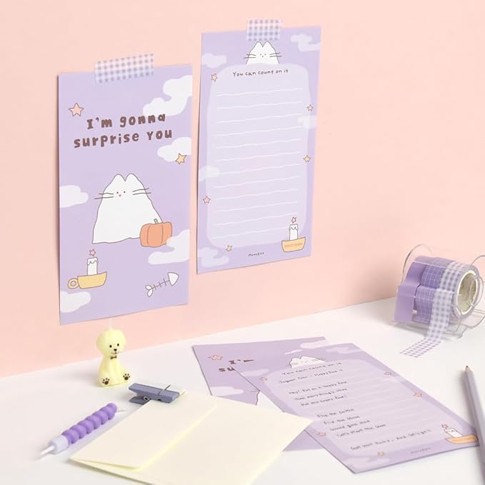 Monolike Storytown Azzle Series.1 Mini Letter Paper and Envelopes Set - 8Type, 32 Letter Paper + 16 Envelopes