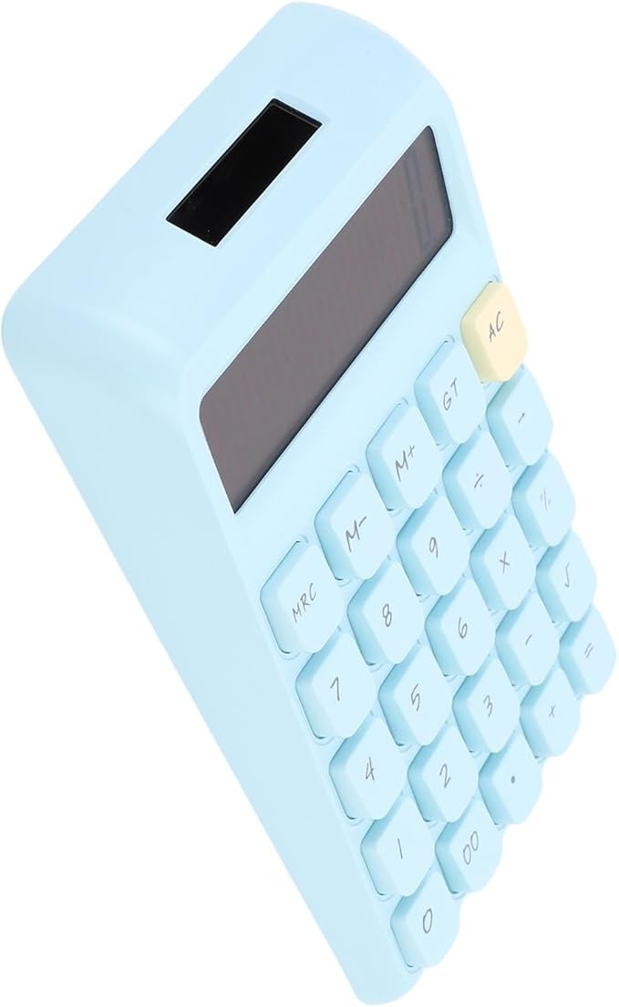 Focket 12 Digit Calculator, Solar Powered Large Display Calculator, Compact with High Sensitivity Mechanical Keys for School Office Home Use (Blue)