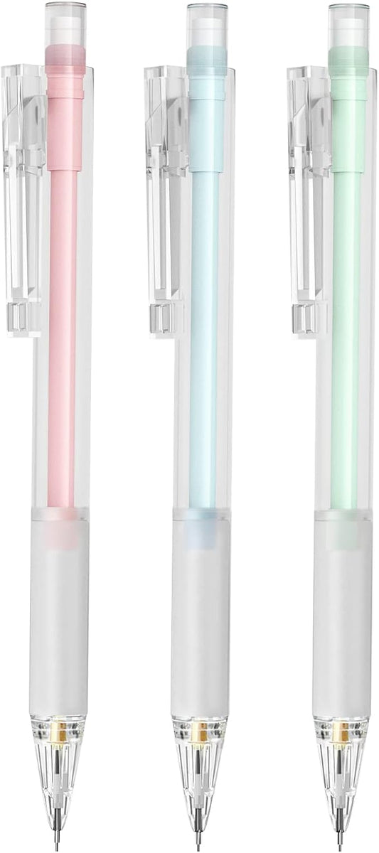 Four Candies Mechanical Pencils - 3PCS Pastel Mechanical Pencils 0.5mm for School, Pink Blue Green 3 Colors, Cute Mechanical Pencil with Eraser Refill for Students Writing, Drawing and Sketching