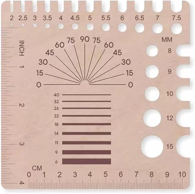 DKJEkdje 1 Pcs Wooden Knitting Crochet Gauge Ruler Needle Sizer Stitch Counter Spinner Yarn Measure Tool Square Craft Accessory(C)