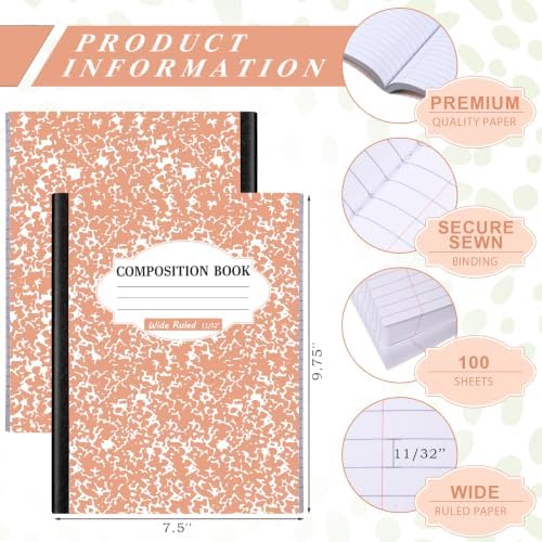 Colarr 8 Pack Composition Notebook Wide Ruled Marble, Grad Gray Color