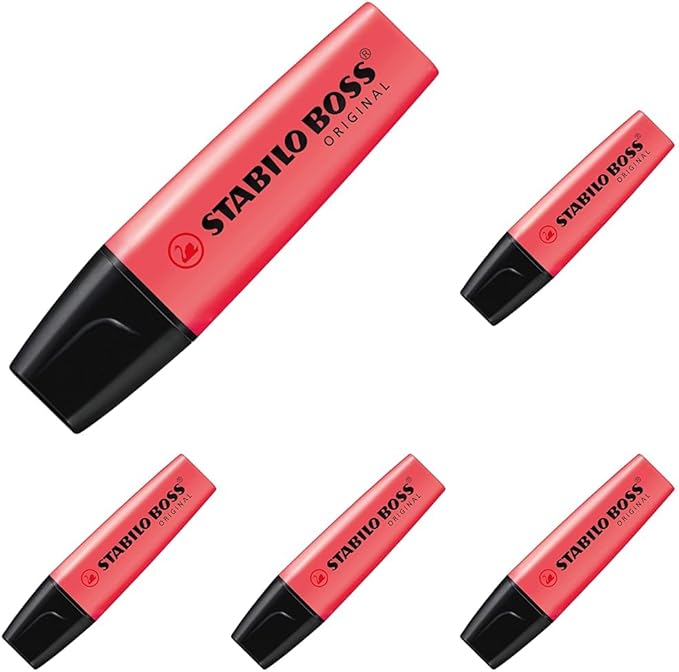STABILO BOSS Original Highlighter, Medium Pinkish Red (Pack of 5)