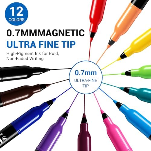 SFAIH Ultra Fine Tip Dry Erase Markers, 12 Colors, 24 Pack, 0.7mm, Low Odor