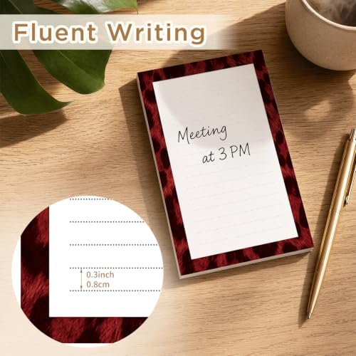 Lined Sticky Notes 4x6 in, 2 Pack Large Cute Notepads with Lines, Bright Post Memo Note Pads Big Rectangular Sticky Notes for Office Red Brown Leopard