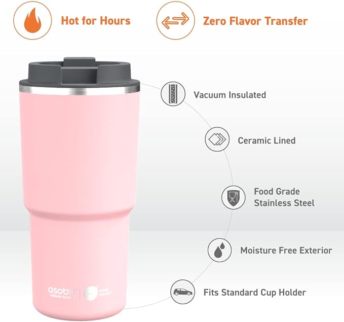 asobu 22oz Extra Large Ceramic-Lined Travel Mug with No Metal Taste-Keeps Flavors True - Double-Wall Vacuum Insulated Coffee Mug with Spill-Proof Pop-Open Lid for Hot Drinks