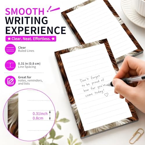 Lined Sticky Notes 4x6 in, 2 Pack Large Cute Notepads with Lines Self-Stick Note Pad, Funny Memo Pads Strong Adhesive for Office, Home Retro Brown Cowhide