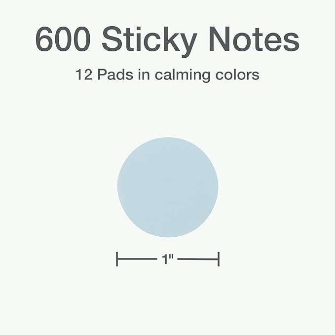 Redi-Tag Transparent Sticky Notes, 12 Pads Per Pack, Circle Sticky Notes, Round Adhesive Notes, Small Sticky Tabs for Organizing, 1 inch Diameter, 12 Calming Colors (1016718)