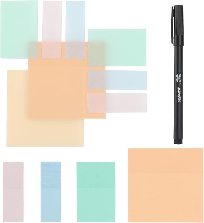 Mr. Pen- Transparent Sticky Notes Set, 200 Sheets, Transparent Sticky Notes and Planner Tabs with Black Fineliner Pen for Bible Study, Office, School, Planning, Journaling & Organization