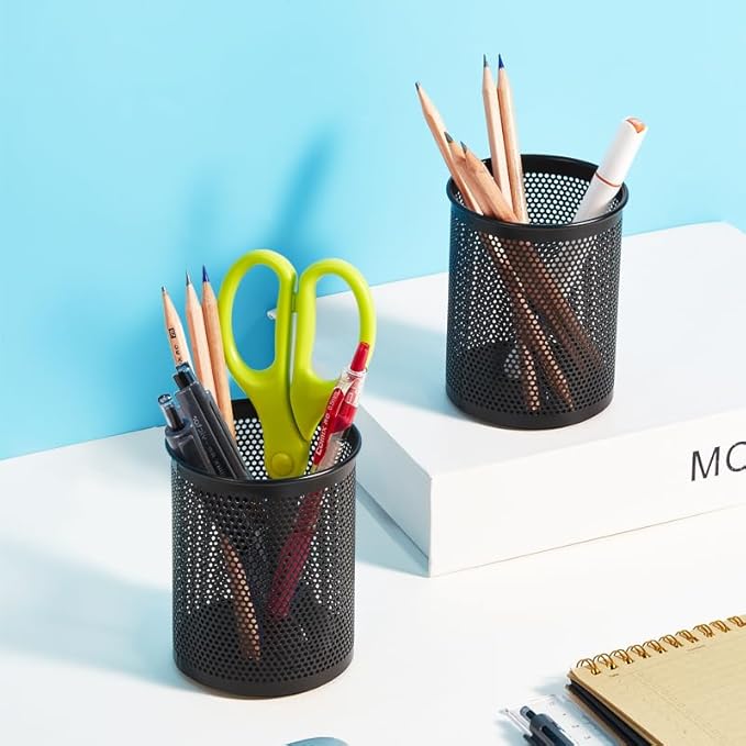 Comix Pen Holder Desk Organizer, Wire Mesh Pencil Cup with Foam Pad and Non-Slip Bottom Office Supplies Desk Accessories for Home Office School, 1 Pack