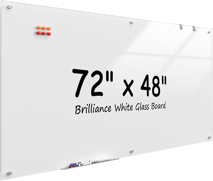 MaxGear Glass Whiteboard Wall Mounted, Frameless Magnetic Dry Erase Board, Tempered Glass, Steel-Backed, Non-Porous Smooth Surface, Floating Design, Accessories Included, for Office Home Classroom