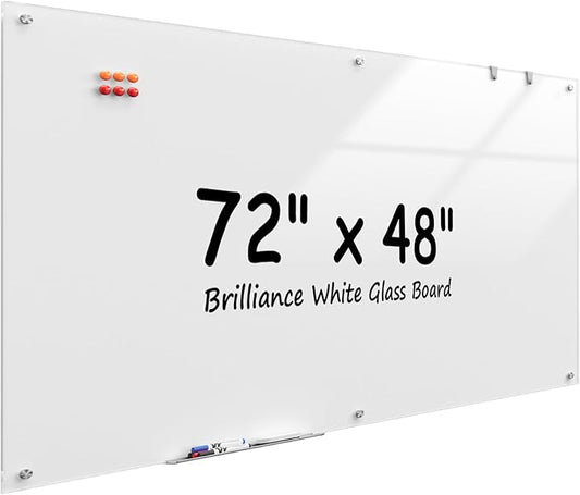 MaxGear Glass Whiteboard Wall Mounted, Frameless Magnetic Dry Erase Board, Tempered Glass, Steel-Backed, Non-Porous Smooth Surface, Floating Design, Accessories Included, for Office Home Classroom
