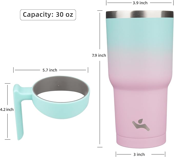 Konokyo 30 oz Tumbler with Handle and 2 Straw 2 Lid, Insulated Water Bottle Stainless Steel Vacuum Cup Reusable Travel Mug,Gum