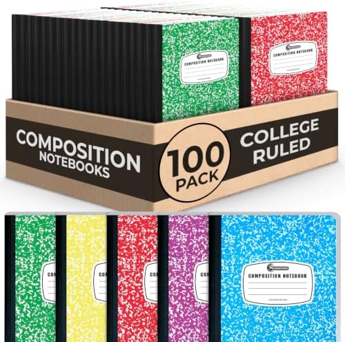 Rosmonde 100 Pack Bulk Composition Notebooks, College Ruled, Bulk Notebooks