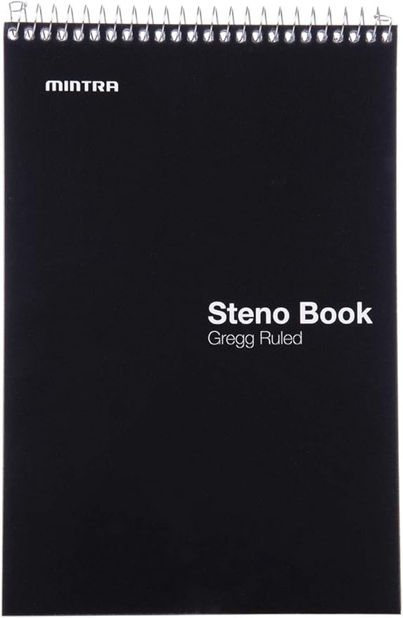 Mintra Office Steno Books Set - Top-Spiral Bound, Gregg Ruled, 70 White Sheets, Poly Primary Color Covered Notebooks for Office, Professional, School & Work, Note-taking, Writing Pads, 6"x9", 4 Pack