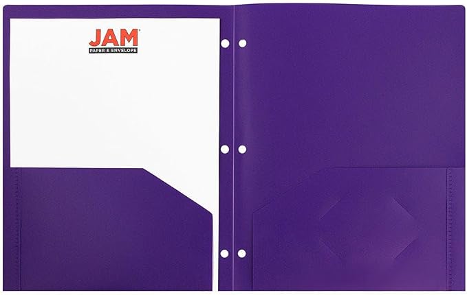 JAM PAPER Heavy Duty Plastic 3 Hole Punch Pocket Folders - Extra Tough School Folders - Assorted Fashion Colors - 24 Folders/Pack (4 Assorted Packs of 6)