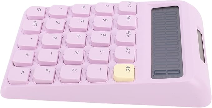 Focket 12 Digit Calculator, Solar Powered Large Display Calculator, Compact with High Sensitivity Mechanical Keys for School Office Home Use (Purple)