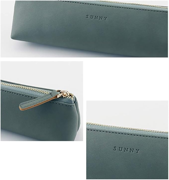 Doraking pen Case Cosmetic Makeup bag, stationery pouch PU Leather Small Pencil Pouch Students Zipper Bag for Pens, Pencils, Markers (Dark Green)