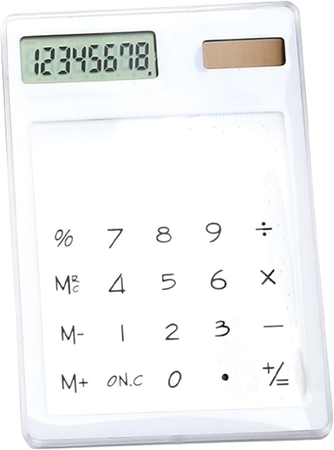 Solar Powered Calculator, Touch Screen 8 Digit LCD Display, Transparent Calculator for Office School Home with Lightweight and Compact Designf Business People and Family Use