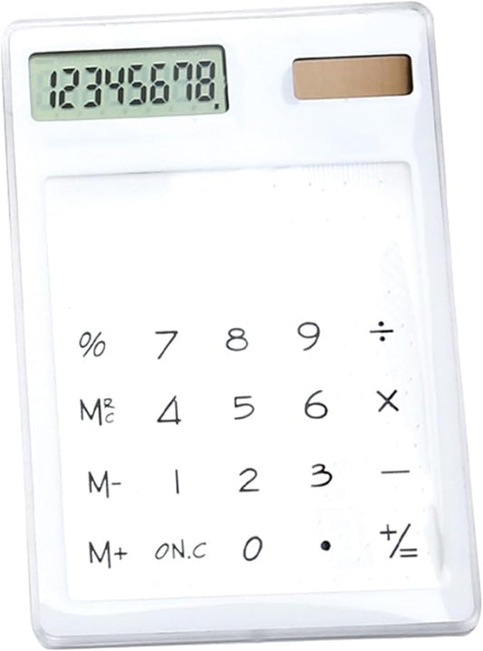 Solar Powered Calculator, Touch Screen 8 Digit LCD Display, Transparent Calculator for Office School Home with Lightweight and Compact Designf Business People and Family Use