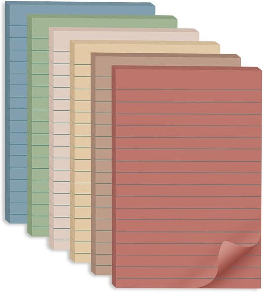 Kozerite (6 Pack) Lined Sticky Notes 4x6 in,Large Notepads with Lines,Ruled Stickies Super Sticking Power,Office School Memo Note Pads Vintage Colors,Post on Windows Doors,Recyclable,Easy to write on