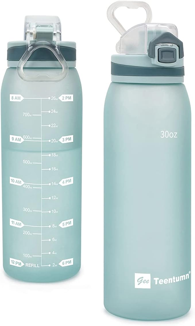 Time Marker Water Bottle Gym, 30oz Large Durable Bottle for Workout Sport Travel Water Tracker (Pack of 1)