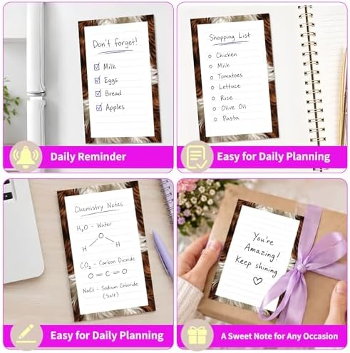 Lined Sticky Notes 4x6 in, 2 Pack Large Cute Notepads with Lines Self-Stick Note Pad, Funny Memo Pads Strong Adhesive for Office, Home Retro Brown Cowhide
