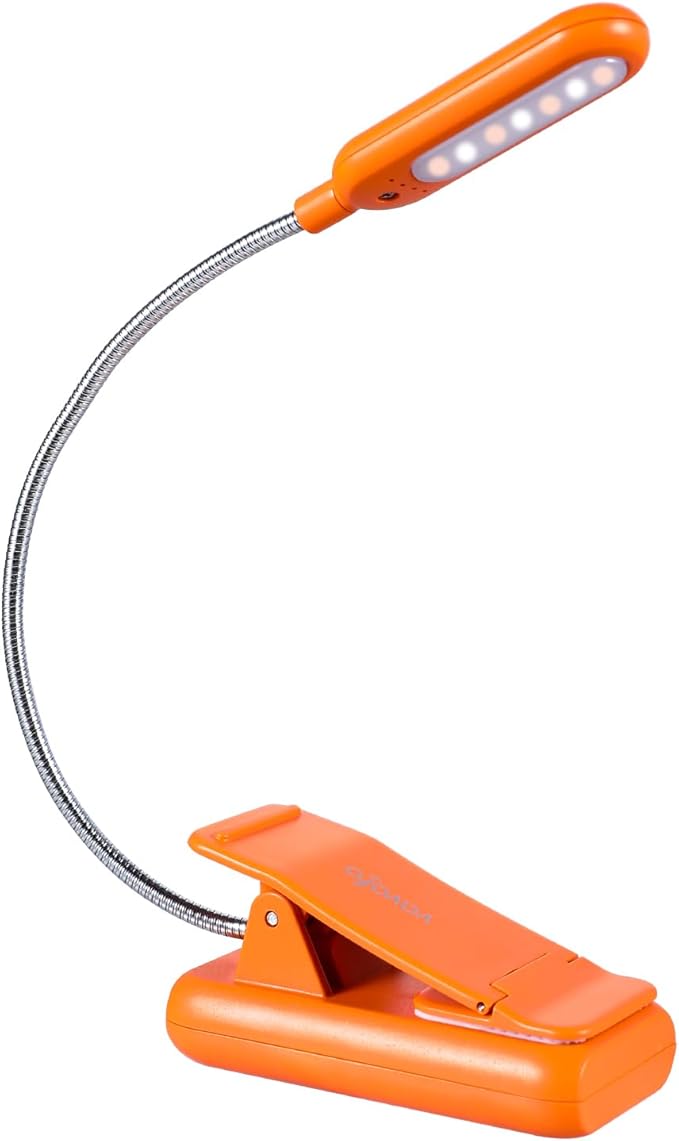 VAVOFO Rechargeable Book Light, Blue Light Blocking, Amber 1600K Clip On Reading Light, Eye Care 7 LEDs Kids Book Light for Reading in Bed with Power Indicator for Bookworms (Neon Orange)
