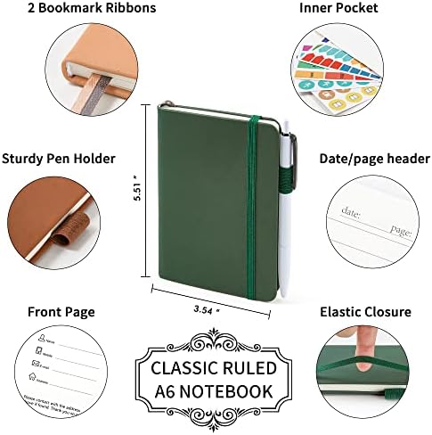 feela Pocket Notebook Journals, Mini Cute Small Hardcover College Ruled Notepad Office School Supplies, with 3 Black Pens, 3.5”x 5.5”, 3 Pack, A6, Vintage Colors