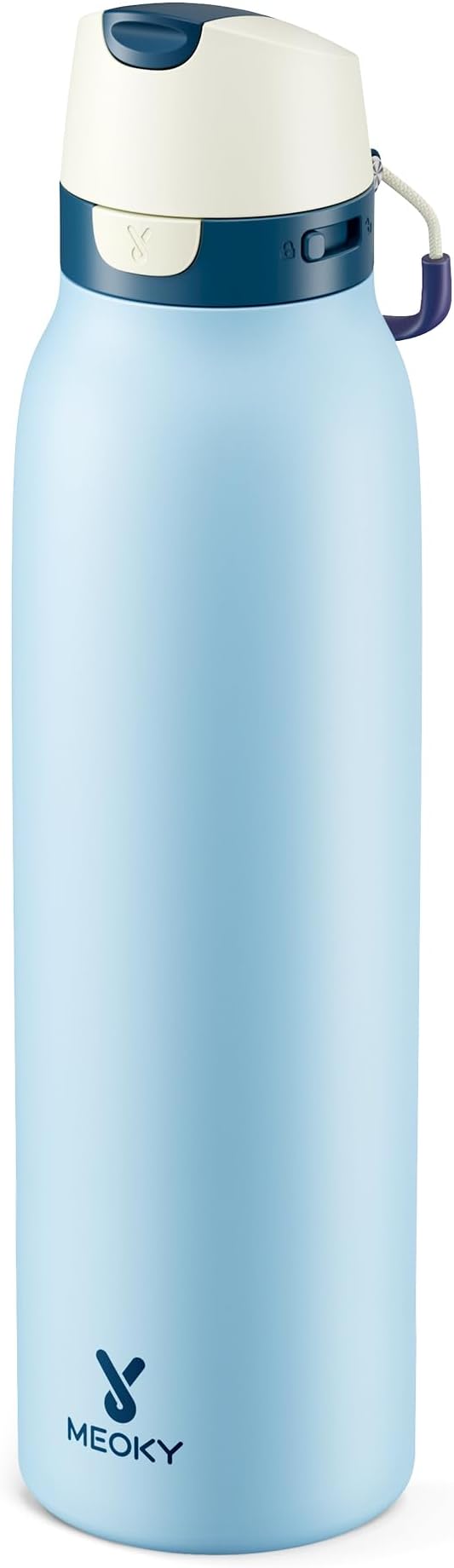 Meoky 24 oz Travel Water Bottle Insulated: 2-in-1 Locking Lid, Cove | Leak Proof, Straw and Spout, 24 Hours Cold, Top Handle, Fits in Car Cup Holder, Stainless Steel Slim Water Bottle for Hiking