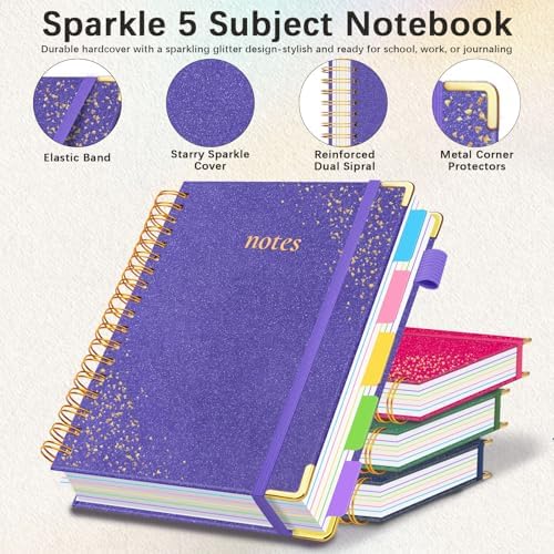 Hardcover Spiral Notebook with Tabs & Dividers, 8"x10" 5 Subject