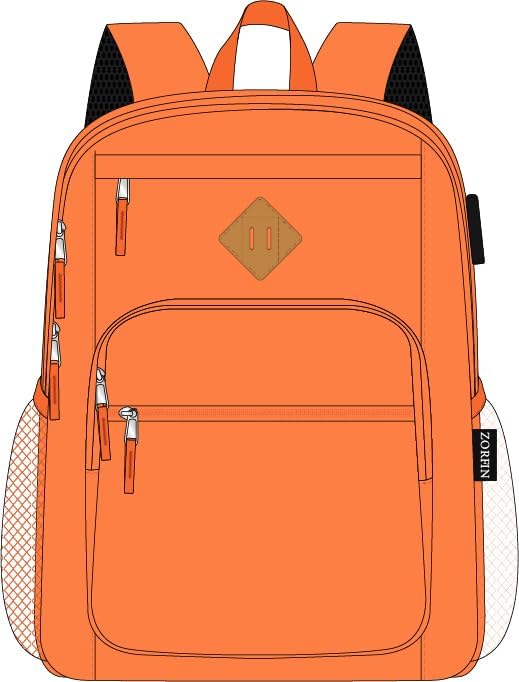 ZORFIN 36L Backpack for College, and Travel: Water Resistant Bookbag with 8 Compartments - Tangerine