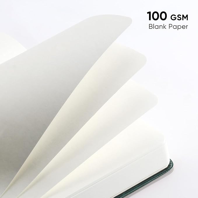 Blank Paper Notebook - 280 Pages A5 Blank Journal Notebook with 100gsm Thick Blank Paper, Hardcover, PU Leather, 5.75'' × 8.38''-Gray Blue