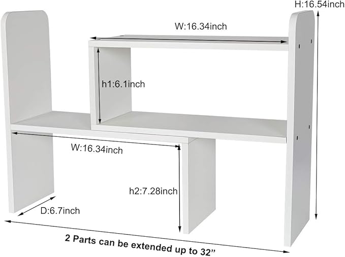 PAG Desk Organizer Desktop Shelf Adjustable Countertop Bookshelf Small Table Shelves Book Organizer Office Organization for Desk, White