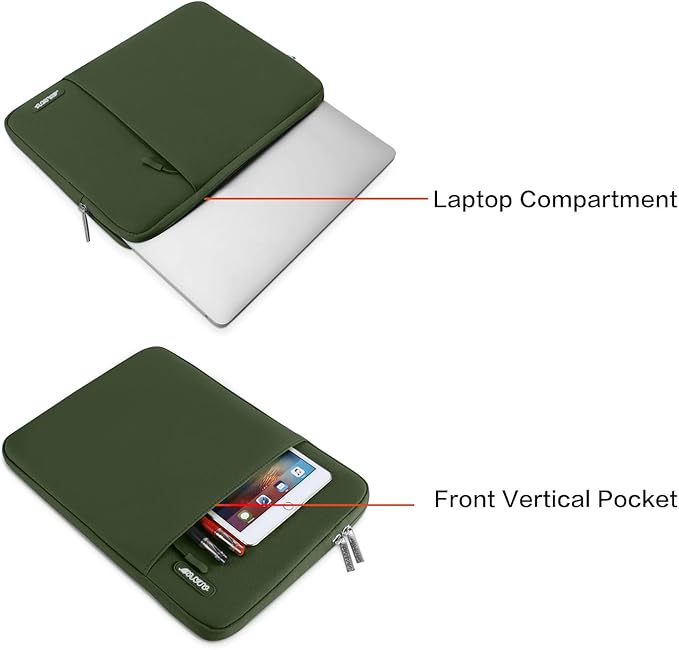 MOSISO Laptop Case 14 inch, 14 inch Laptop Sleeve Compatible with HP Lenovo Dell ASUS Acer, HP Stream, Dell Latitude, Lenovo IdeaPad, Polyester Vertical Computer Sleeve Bag with Pocket, Army Green