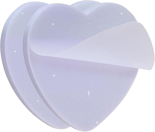 ONLYKXY Glitter Heart Shape Transparent Sticky Notes for Annotating,2.8in Pastel Color Waterproof Index Sticker Self-Stick Book Tabs Soft PET Marker Memo Pad for Home School Office (2, Purple)