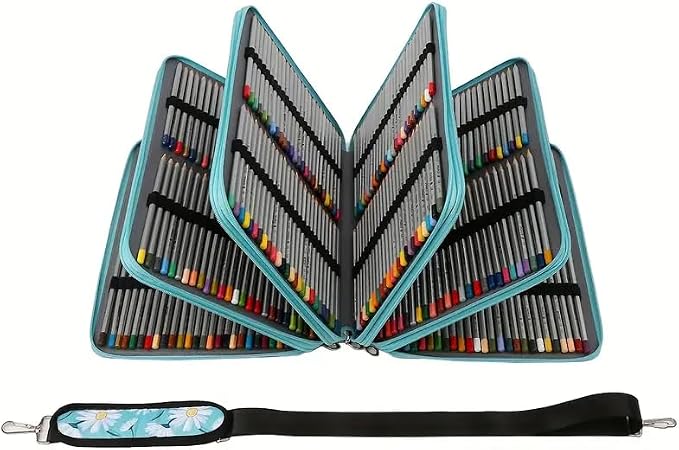 600-Slot Colored Pencil Case, 5-Layer Zipper with Shoulder strap and Handle | Organizer Bag for Pencil Storage Case for Artist Painter Office Sketch Travel Supplies