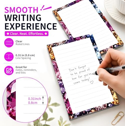 Lined Sticky Notes 4x6 in, 2 Pack Large Cute Notepads with Lines Self-Stick Note Pad, Funny Memo Pads Strong Adhesive for Office, Home Luxury Diamond Pattern
