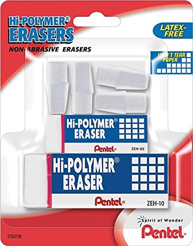 Pentel Hi Polymer Eraser Mixed Pack 4 Cap Erasers, 1 Small Block, 1 Large