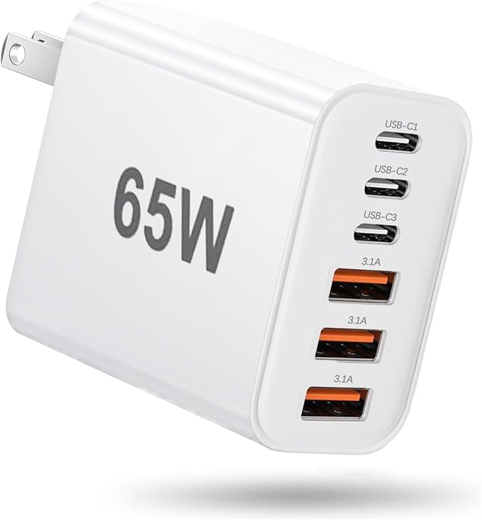 USB C Charger Block,65W iPhone Charger Fast Charging,6-Port USBC Charging Block,Multiport Type C PD+QC Power Plug Wall Charger for All iPhone 17 16 15 iPad Samsung S26 S25 iWatch Pixel Series